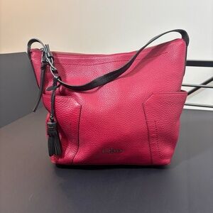 Cole Haan Red Leather Hobo Zipper Top Tote
